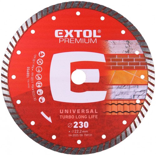 EXTOL PREMIUM kotúč diamantový rezný 230x22,2mm TURBO PLUS - suché i mokré rezanie 8803035 EXTOL PREMIUM kotúč diamantový rezný 230x22,2mm TURBO PLUS - suché i mokré rezanie 8803035