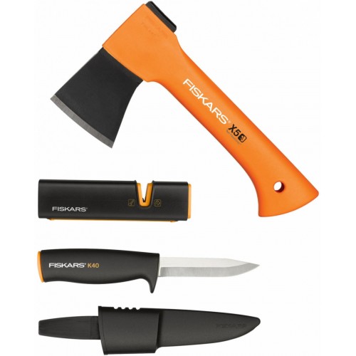 Fiskars Set kempingová sekera X5 + nôž K40 + ostrič Xsharp 1057913