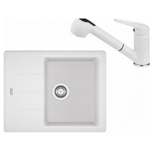 Franke SET G55 granitový drez BFG 611-62 biely ľad +batéria FC 9547 biela ľad 114.0323.816