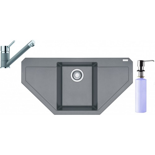 Franke SET G87 granitový drez MRG 612 E sivý kameň + batéria FC 7477 + dávkovač FD 300
