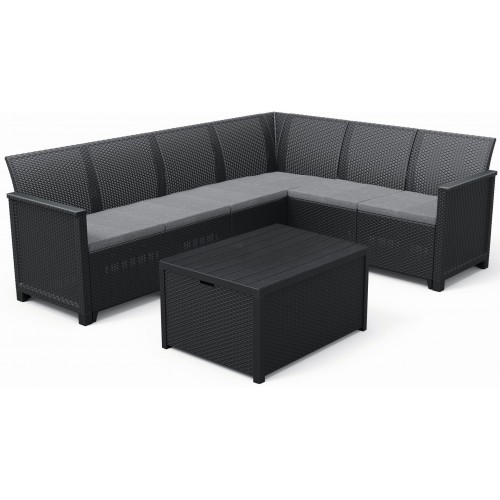 KETER ELODIE CORNER 6 SEATER Set záhradný s úložným stolom, grafit/sivá 17210758