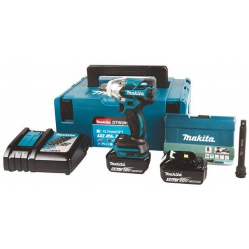 Makita DTW285RTJX Aku rázový uťahovák Li-ion (2x18V/5,0Ah) +sada príslušenstva 9ks, Makpac Makita DTW285RTJX Aku rázový uťahovák Li-ion (2x18V/5,0Ah) +sada príslušenstva 9ks, Makpac
