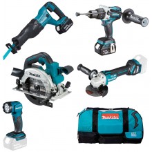 Makita DLX5067TX1 Aku sada DHP481+DJR186Z+DGA513Z+DHS661Z+DEADML815 (2xBL1850B+DC18RD)