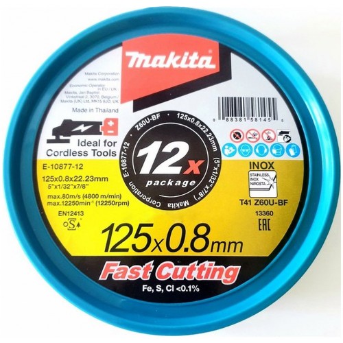 Makita E-10877-12 Sada rezných kotúčov na nerez 125x0,8x22,23mm/12 ks