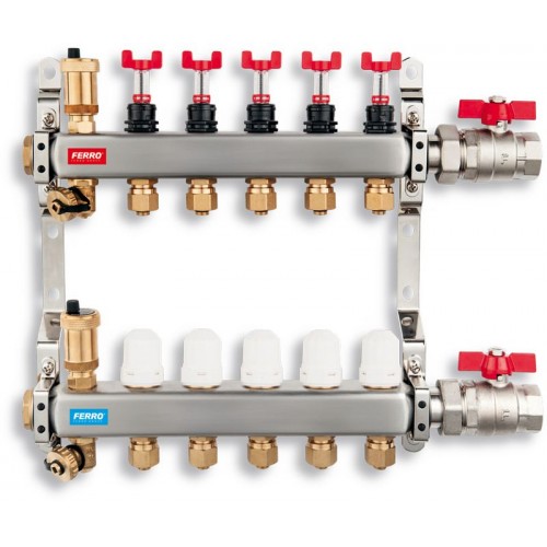 NOVASERVIS Rozdeľovač s regul.šroubením s průt.a uzav.ventily 6-okruhov SN-RZP06 NOVASERVIS Rozdeľovač s regul.šroubením s průt.a uzav.ventily 6-okruhov SN-RZP06