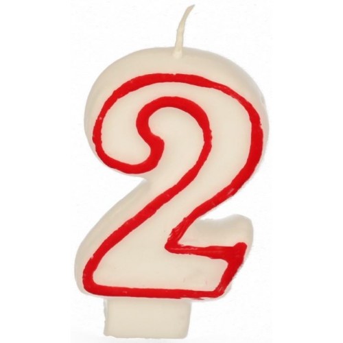 PAPSTAR Narodeninová sviečka - číslica 2 - biela s červeným okrajom 7,3 cm