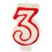 PAPSTAR Narodeninová sviečka - číslica 3 - biela s červeným okrajom 7,3 cm
