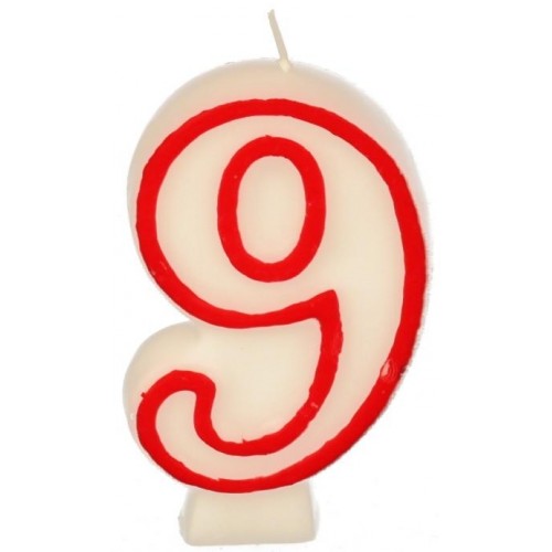 PAPSTAR Narodeninová sviečka - číslica 9 - biela s červeným okrajom 7,3 cm