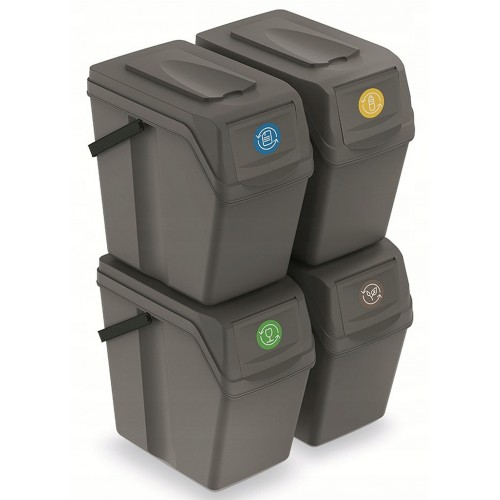 Prosperplast SORTIBOX II Sada 4 odpadkových košov 4x25l, šedý kameň ISWB25S4 Prosperplast SORTIBOX II Sada 4 odpadkových košov 4x25l, šedý kameň ISWB25S4