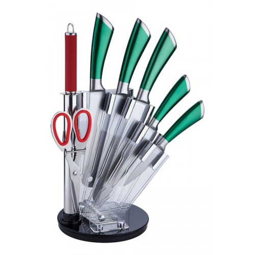 RENBERG Sada nožov v akrylátovom stojančeku 8 ks, zelená RB-2505zele RENBERG Sada nožov v akrylátovom stojančeku 8 ks, zelená RB-2505zele