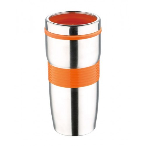 RENBERG Termohrnček nerez / silikón 450 ml, oranžová RB-3021oran