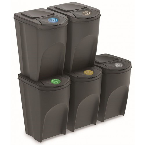 Prosperplast SORTIBOX Sada 5 odpadkových košov, 5x35l, šedý kameň IKWB35S5 Prosperplast SORTIBOX Sada 5 odpadkových košov, 5x35l, šedý kameň IKWB35S5