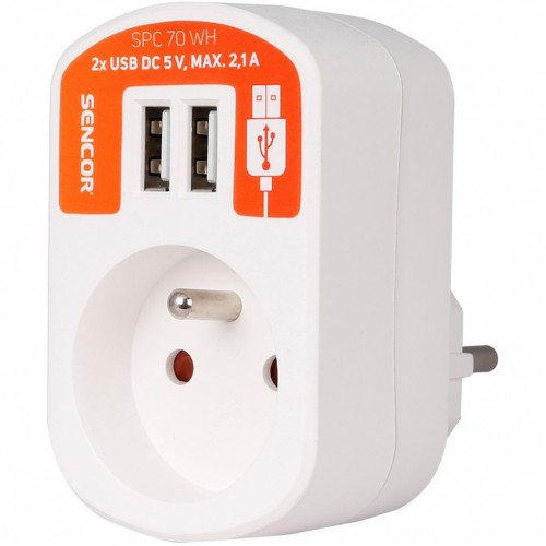 SENCOR SPC 70 WH zásuvka s 2x USB, 5V / 2100mA biela 50002190