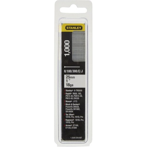 Stanley 1-SWKBN100T 25mm/1"/18 Kolárske klince typ 8/300/E/J, 1000ks Stanley 1-SWKBN100T 25mm/1"/18 Kolárske klince typ 8/300/E/J, 1000ks