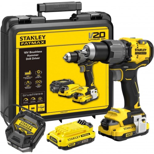 Stanley SFMCD726D2K FatMax V20 Aku bezuhlíková vŕtačka s príklepom (80Nm/18V/2x2,0Ah)