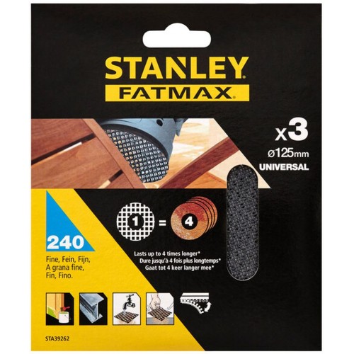 Stanley STA39262-XJ Brúsne mriežky pre excentrickú brúsku 125mm, P240, 3ks