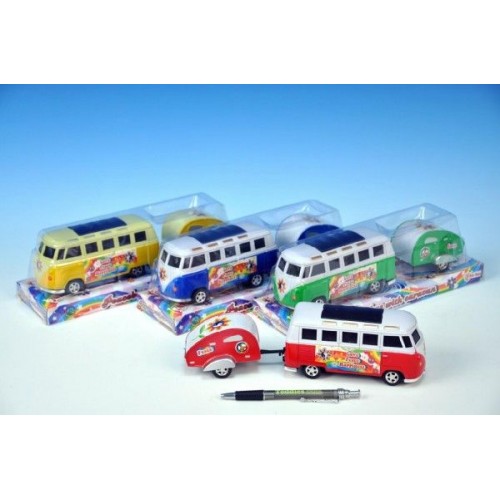 Autobus PEACE, plast, 14 cm, s karavanom 8cm, rôzne farby 00541147