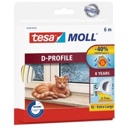 TESA MOLL Gumové tesnenie, biele, na okná a dvere, D profil, 6m 05393-00102-00