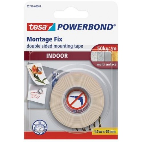 TESA Powerbond Montážna obojstranná penová páska pre interiér, biela, 1,5m x 19mm 55740