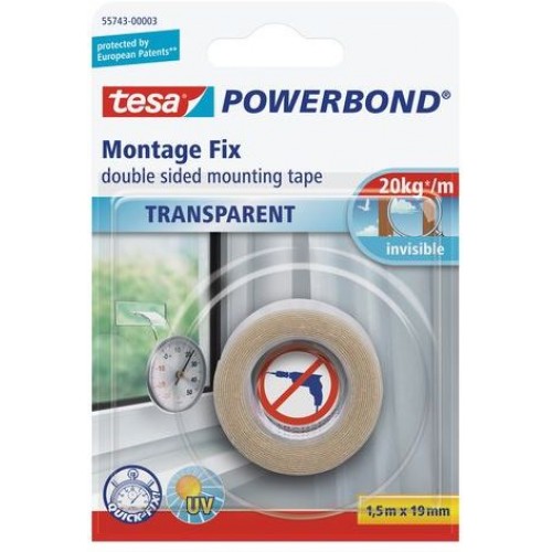 TESA Powerbond Montážna obojstranná penová páska na sklo, priehľadná, 1,5m x 19mm 55743 TESA Powerbond Montážna obojstranná penová páska na sklo, priehľadná, 1,5m x 19mm 55743