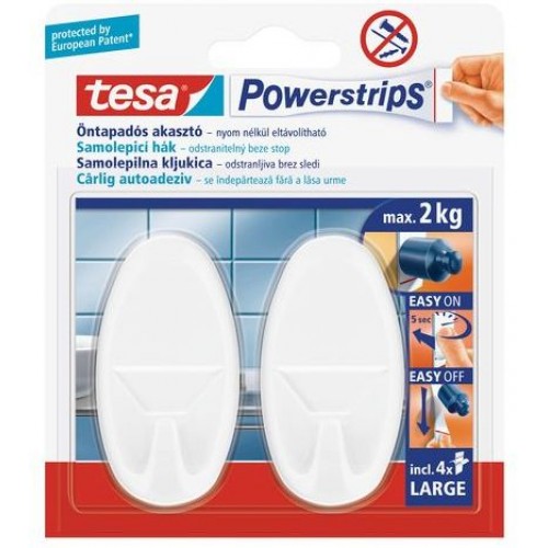 TESA Powerstrips háčik oválny veľký biely plast, nosnosť 2kg 58013-00055-01