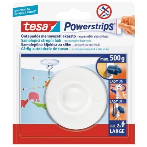 TESA Powerstrips háčik na strop, kruhový 6cm, otočný, biely plast, nosnosť 500g