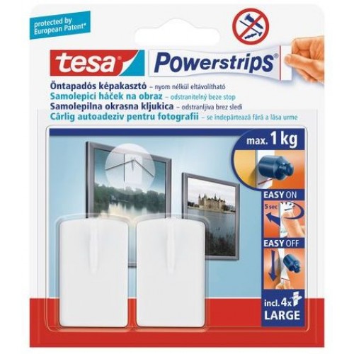 TESA Powerstrips háčik na obrazy, obdĺžnikové, biely plast, nosnosť 1kg