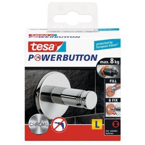 TESA Powerbutton háčik UNIVERSAL, lesklý chróm, veľkosť L, nosnosť 8kg TESA Powerbutton háčik UNIVERSAL, lesklý chróm, veľkosť L, nosnosť 8kg