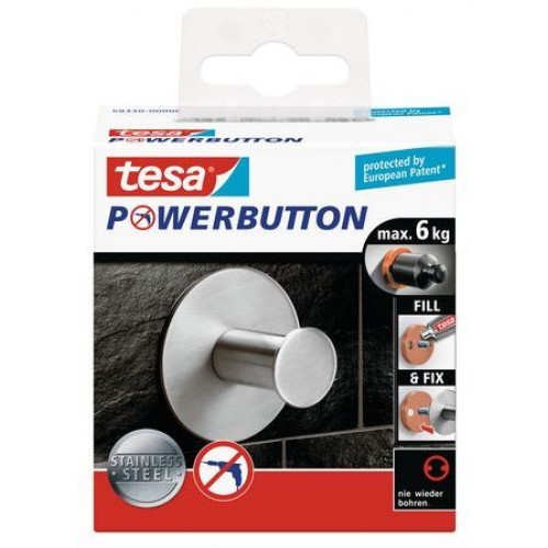 TESA Powerbutton háčik CLASSIC, matná nerez oceľ, kruhový, nosnosť 6kg TESA Powerbutton háčik CLASSIC, matná nerez oceľ, kruhový, nosnosť 6kg