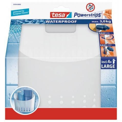 TESA Powerstrips Waterproof háčik vodeodolný, veľký košík, biely plast, nosnosť 3kg