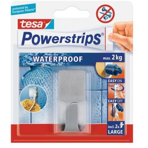 TESA Powerstrips Waterproof háčik vodeodolný, veľký, nerez oceľ, nosnosť 2kg TESA Powerstrips Waterproof háčik vodeodolný, veľký, nerez oceľ, nosnosť 2kg