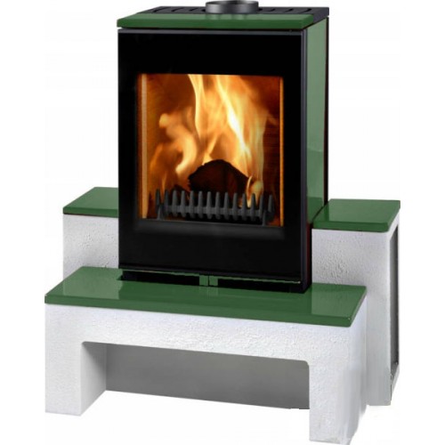 THORMA GRENOBLE Krbové kachle čierna / biely podstavec / olivovozelená