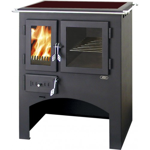 ABX Kuchynský sporák na drevo sa sklokeram. doskou s rúrou 3021 C, čierny plech