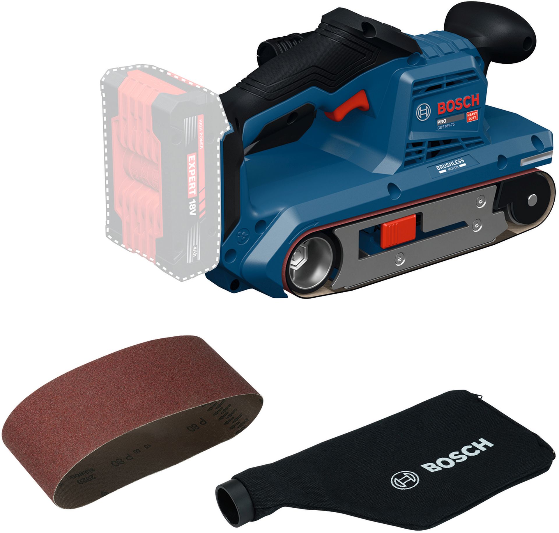 BOSCH GBS18V-75 PROFESSIONAL Aku pásová brúska, L-BOXX 06012C2001