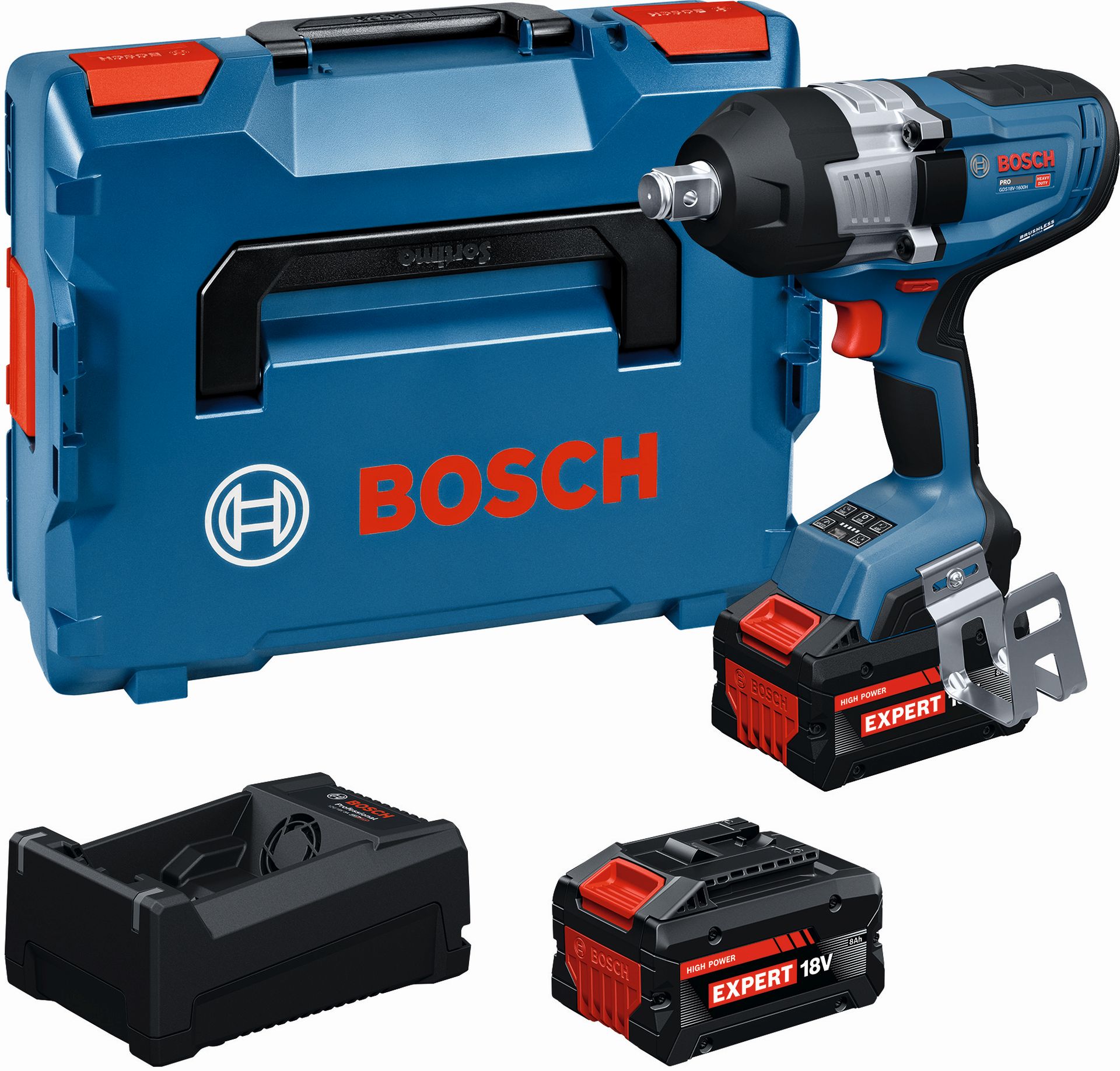 BOSCH GDS18V-1600H PROFESSIONAL Rázový utahovák, 2x8,0Ah, L-BOXX 06019M1102