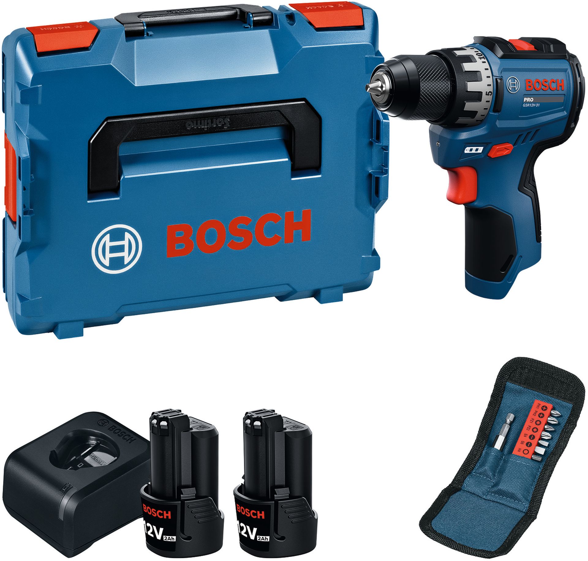 BOSCH GSR12V-31 PROFESSIONAL Aku vŕtací skrutkovač, 2x 12V/2,0Ah, L-BOXX 06019S6013