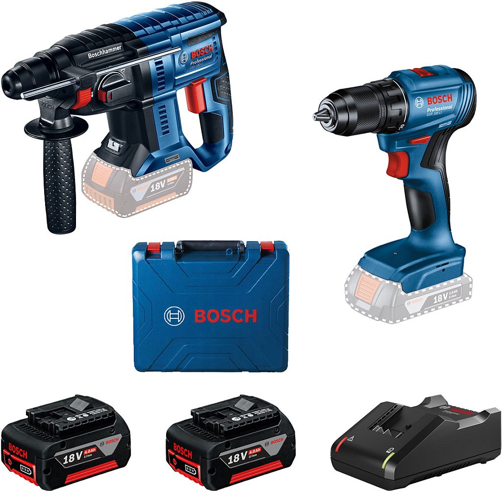 BOSCH Kombinovaná súprava: GSR 185-LI + GBH 180-LI + 2 akumulátory 4,0 Ah 0615990N20