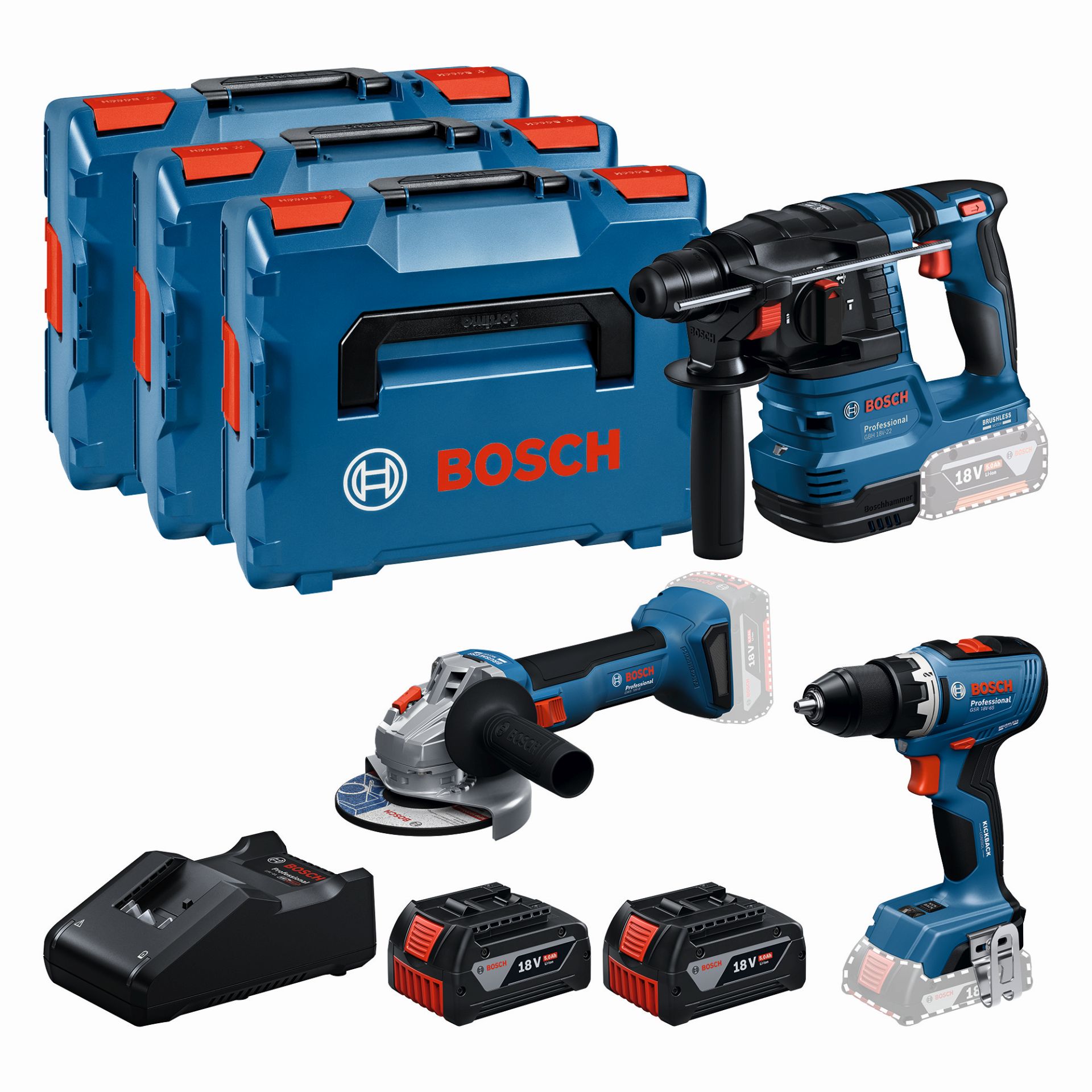 BOSCH GSR+GBH+GWS+2xGBA 5.0 Ah+GAL 18V-40 Professional súprava 3ks 18V náradia 0615A5009G