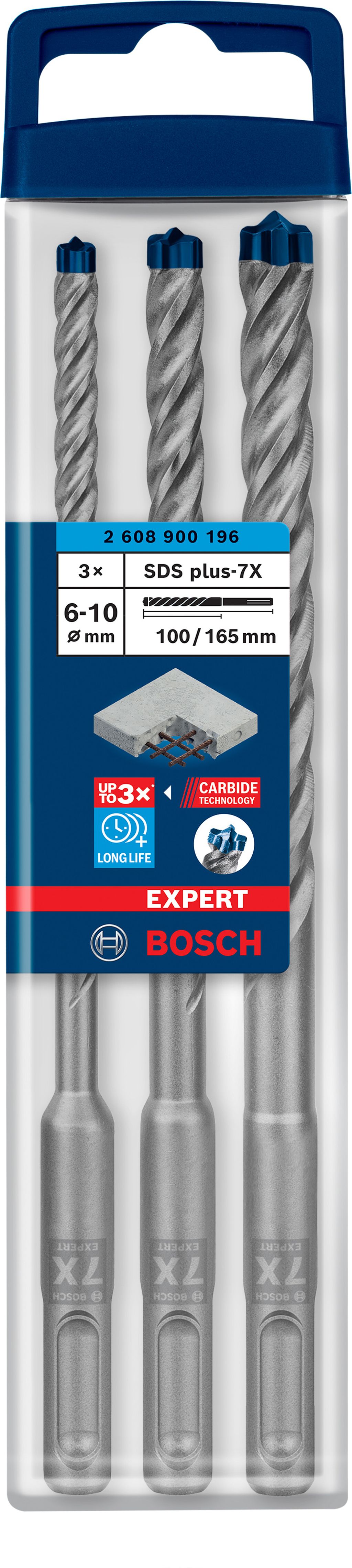 BOSCH Sada príklepových vrtákov EXPERT SDS plus-7X, 6/8/10 mm, 3 ks 2608900196