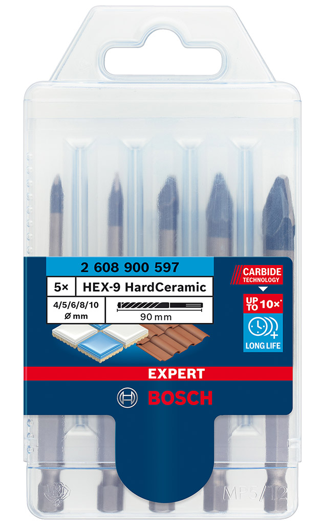 BOSCH 5-dielna sada vrtákov EXPERT HEX-9 HardCeramic 4, 5, 6, 8, 10 mm 2608900597