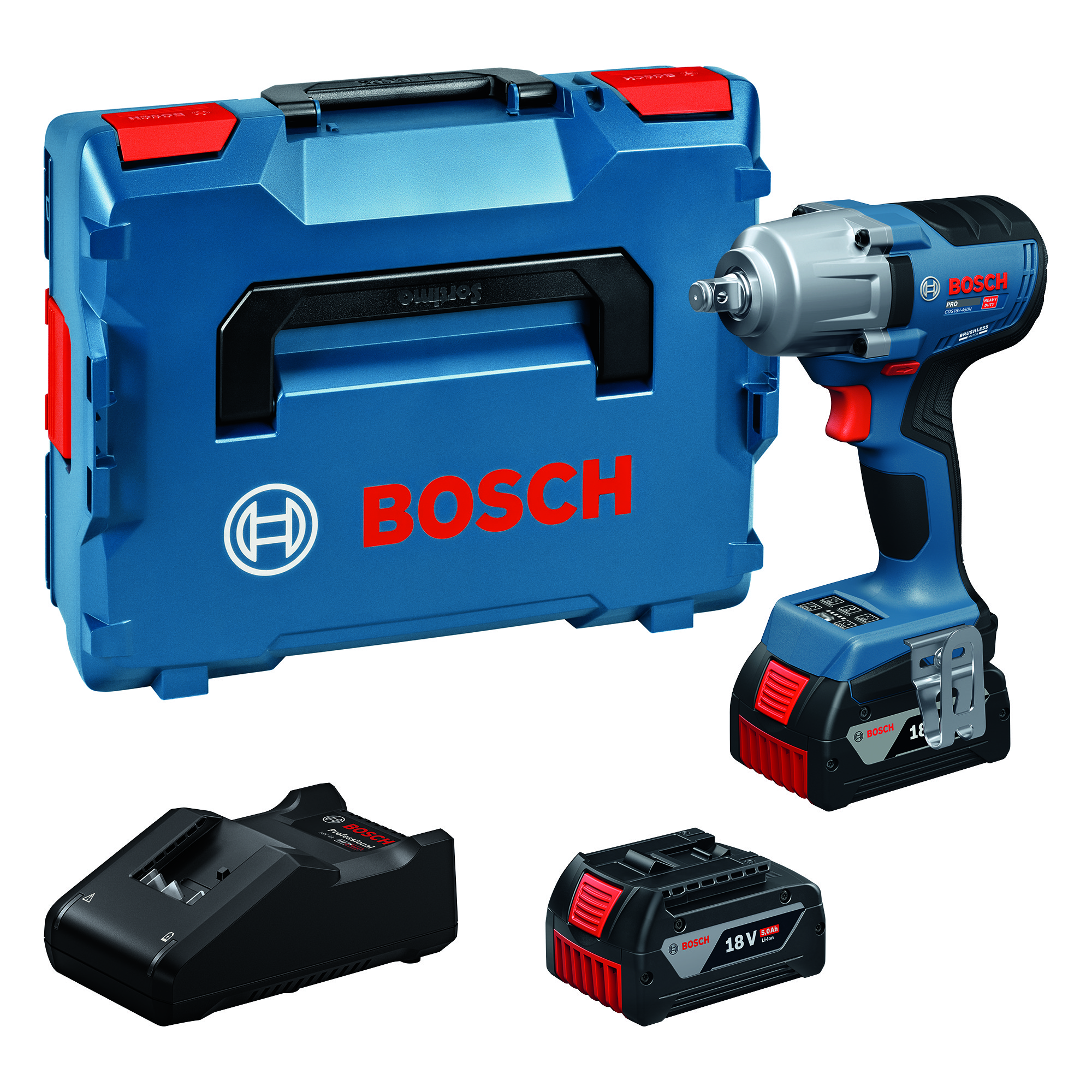 BOSCH GDS18V-450H PROFESSIONAL Akumulátorový rázový utahovák, 2x5,0Ah, L-BOXX 06019K4203