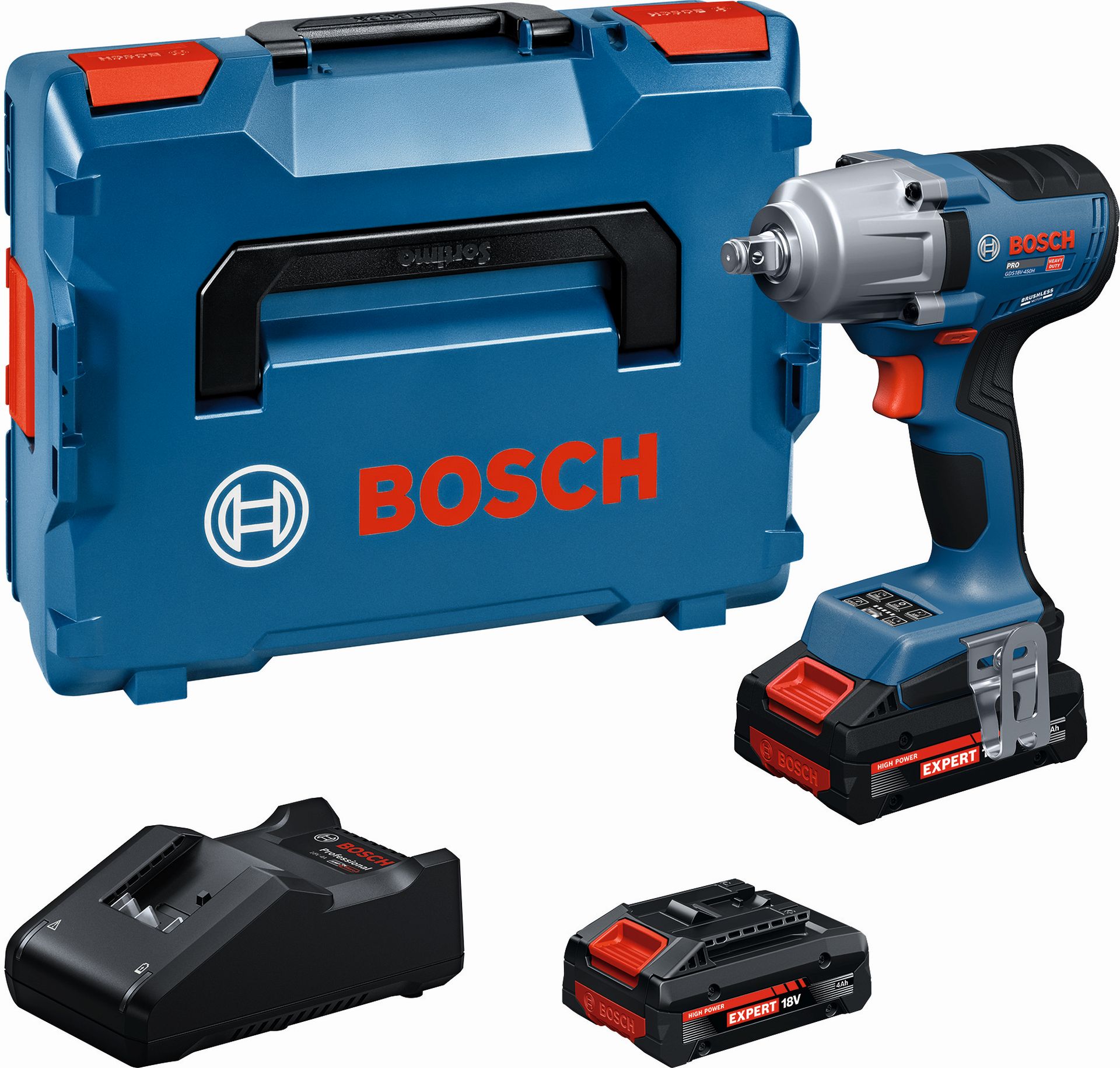 BOSCH GDS18V-450H PROFESSIONAL Akumulátorový rázový utahovák, 2x4,0Ah, L-BOXX 06019K4202