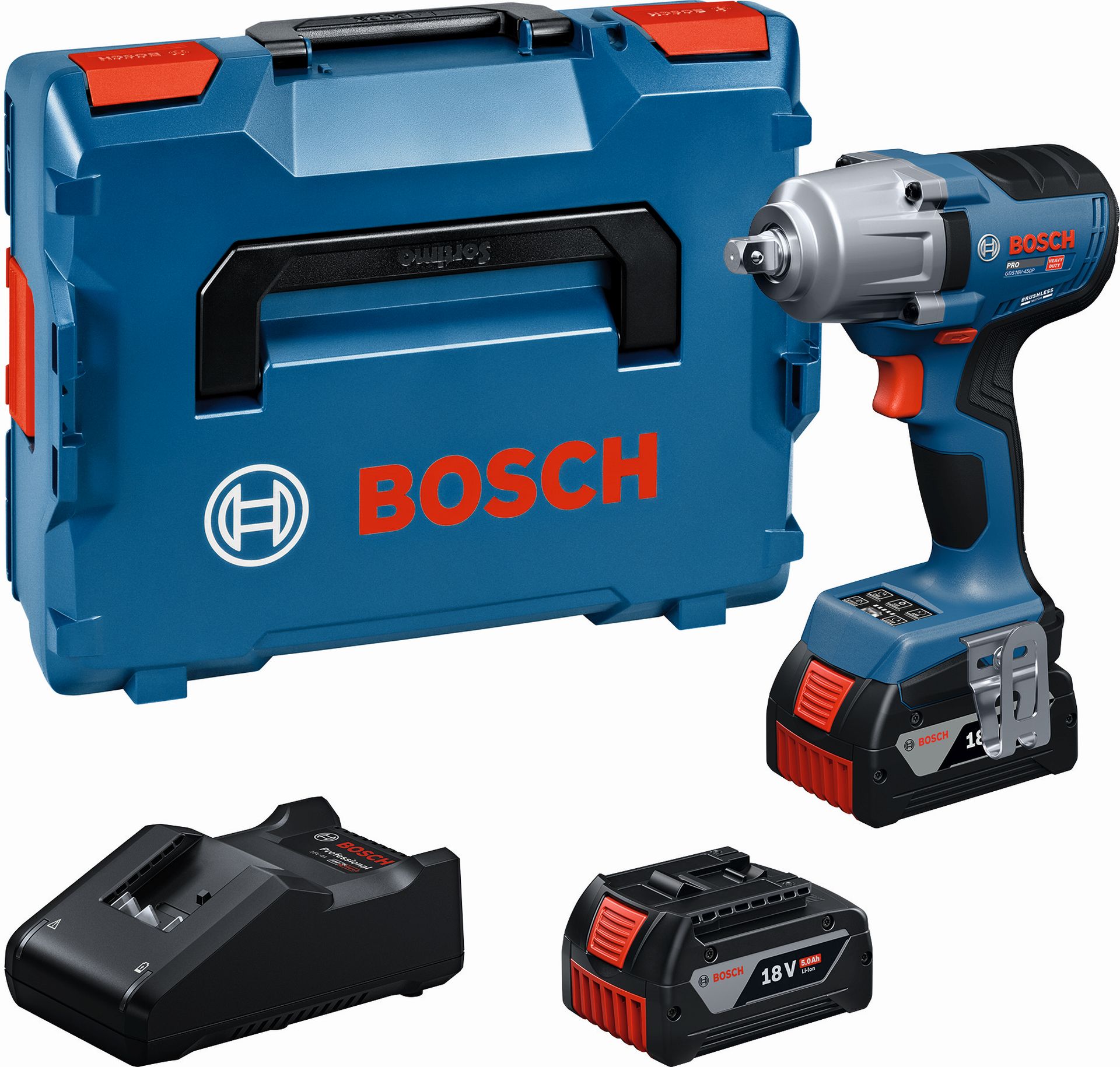 BOSCH GDS18V-450P PROFESSIONAL Akumulátorový rázový utahovák, 2x5,0Ah, L-BOXX 06019K4303