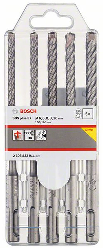 BOSCH Sada vrtákov SDS plus-5X, 5 ks pr. 6/6/8/8/10 mm 2608833911