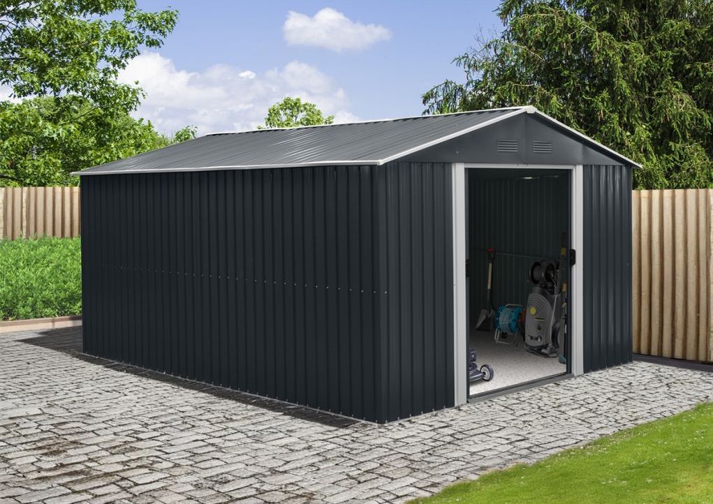 Riwall PRO RMSA 12x10 Anthracite - záhradný domček kovový 3 x 3,7 m SD-X1210-H170C-A