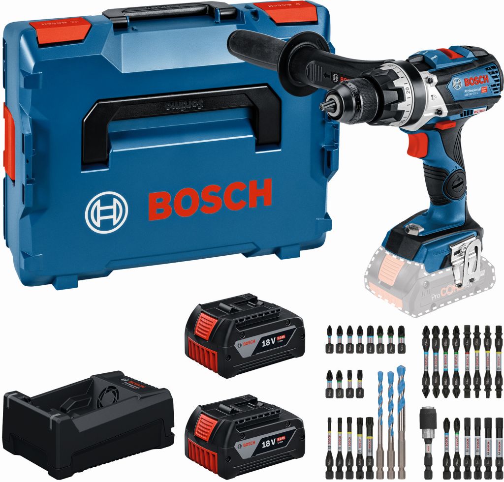 BOSCH GSB 18V-110 C PROFESSIONAL Súprava náradia, 2× 5,0 Ah + GAL + sada bitov 0615A500E0