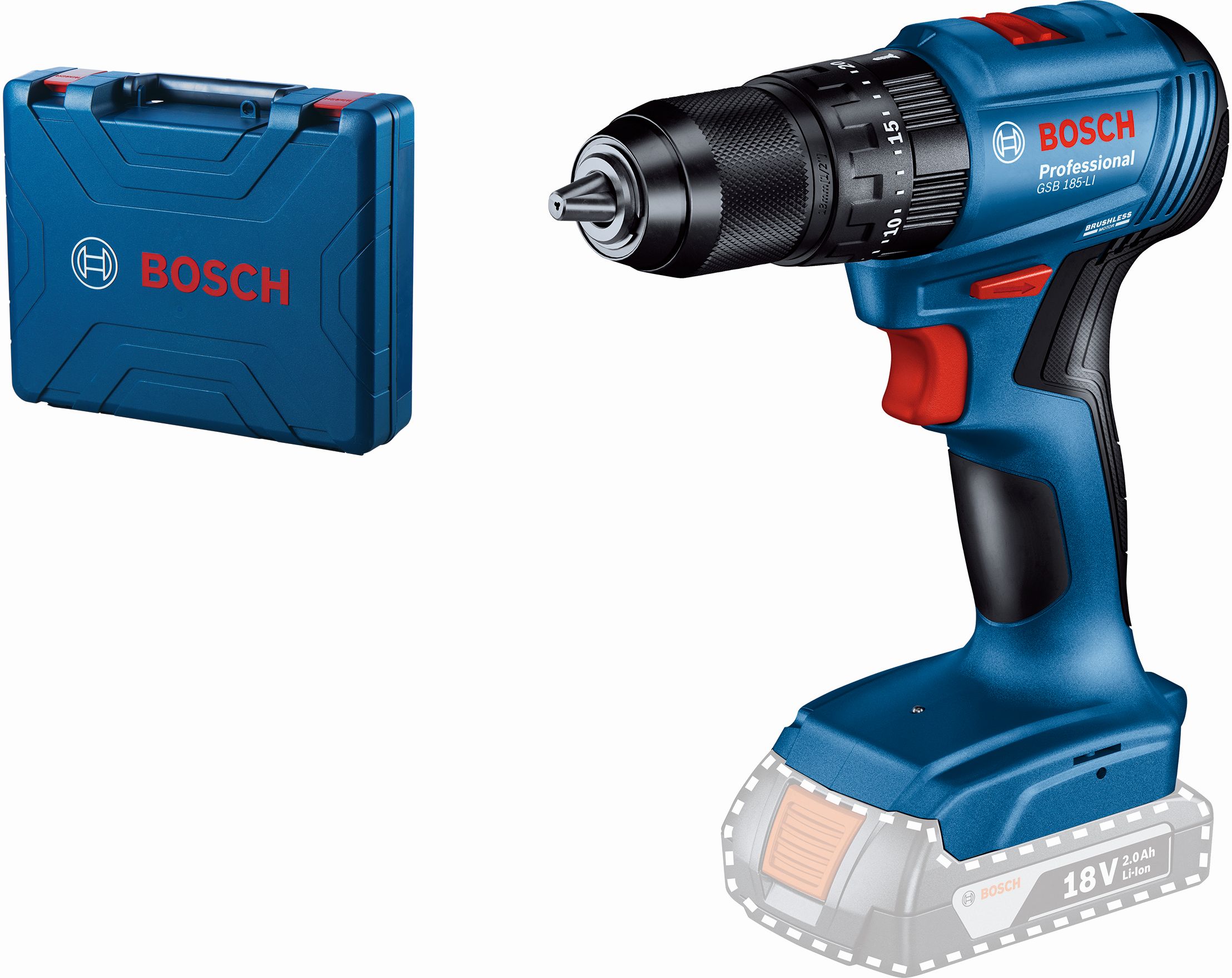 BOSCH GSB 185-LI PROFESSIONAL Aku príklepový vŕtací skrutkovač, bez aku, L-BOXX 06019K3104