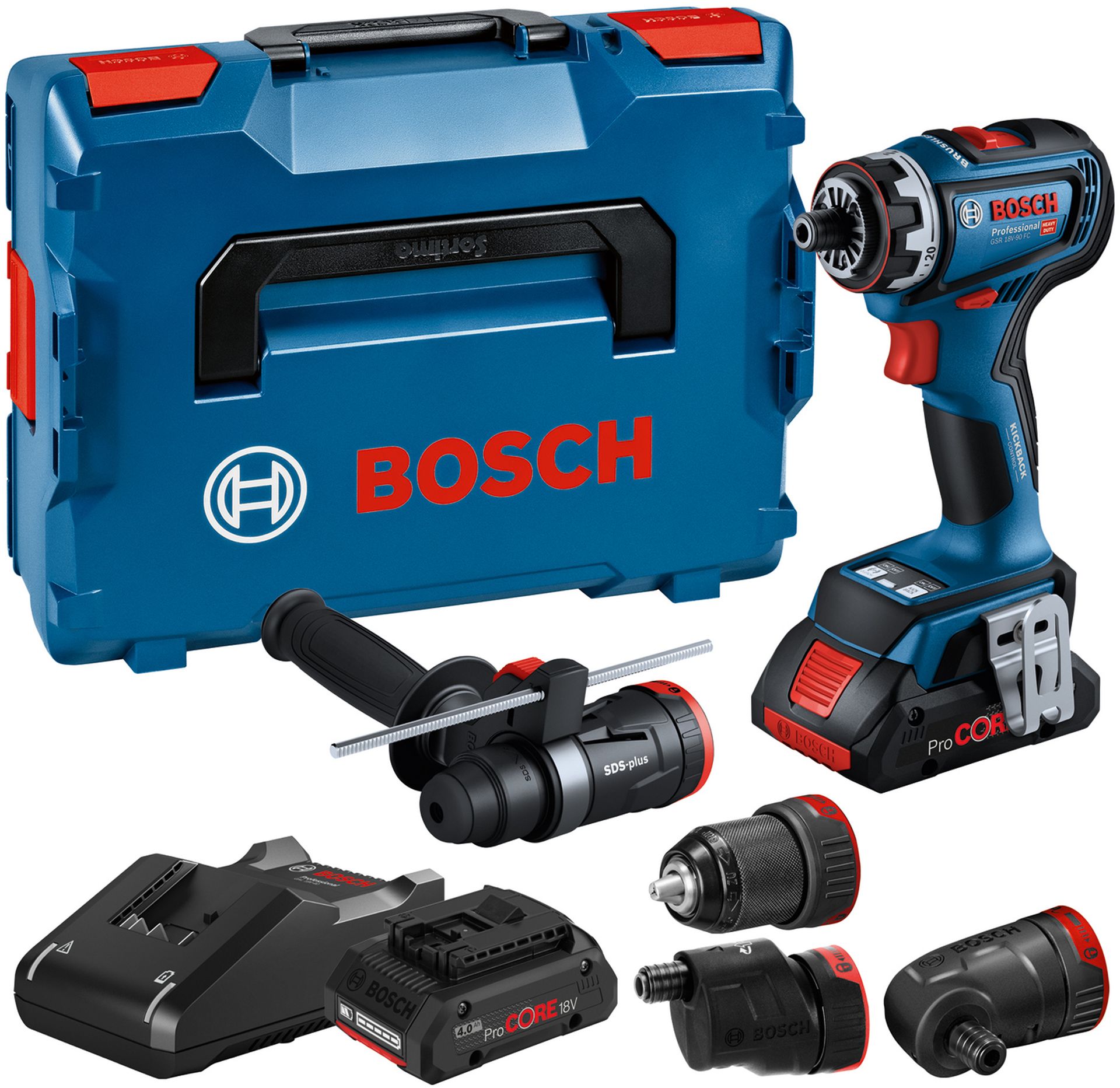 BOSCH GSR 18V-90 FC Vŕtací skrutkovač, 2x 4,0Ah, GAL 18V-40, L-BOXX 136 06019K6200