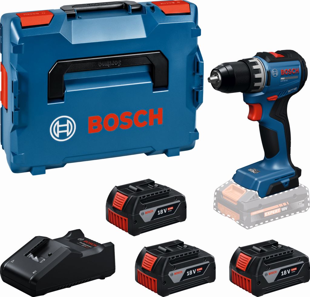 BOSCH GSR18V-52 Aku vŕtací skrutkovač, 3x 5,0Ah, L-BOXX 06019S0027