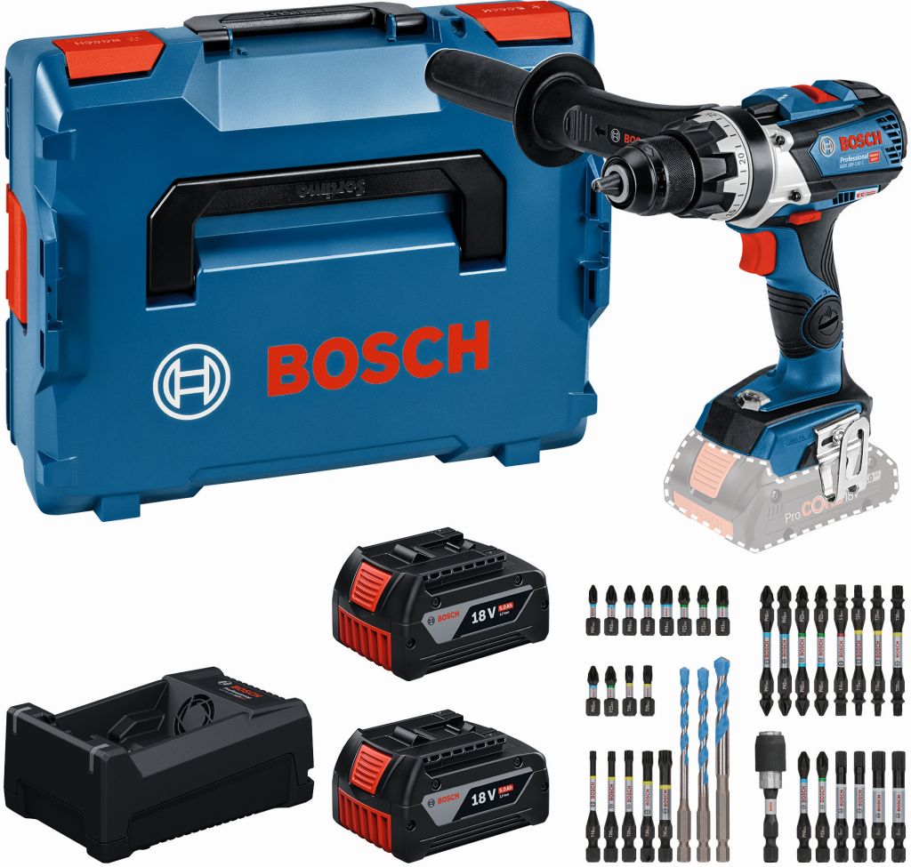 BOSCH GSR 18V-110 C PROFESSIONAL Súprava náradia, 2× 5,0 Ah + GAL + sada bitov 0615A500E3